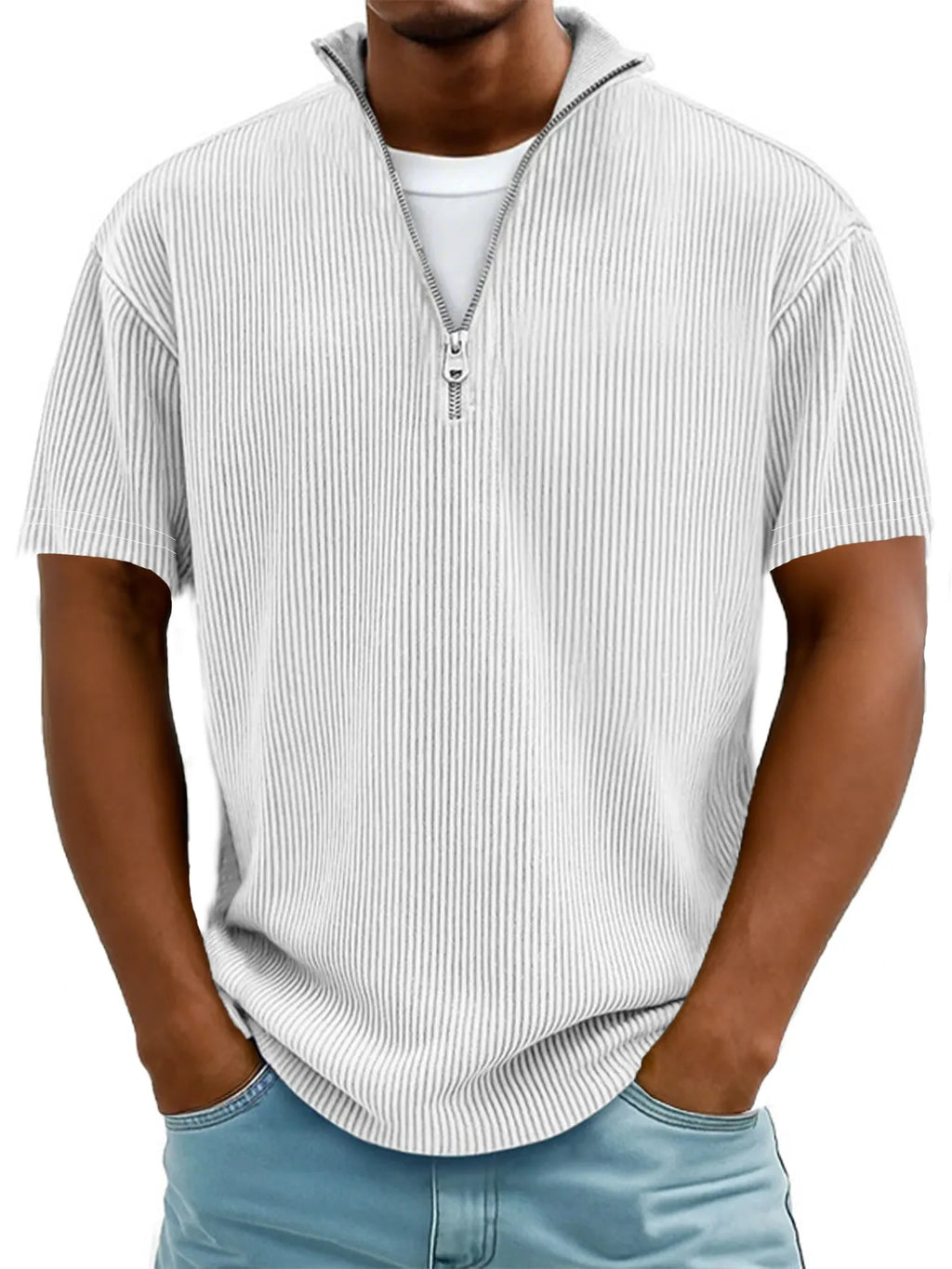 Rib Half Zip Short Sleeve Polo